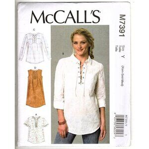 McCall's M7391 Misses XS to M Laced or Split-Neck Tops Uncut Sewing Pattern